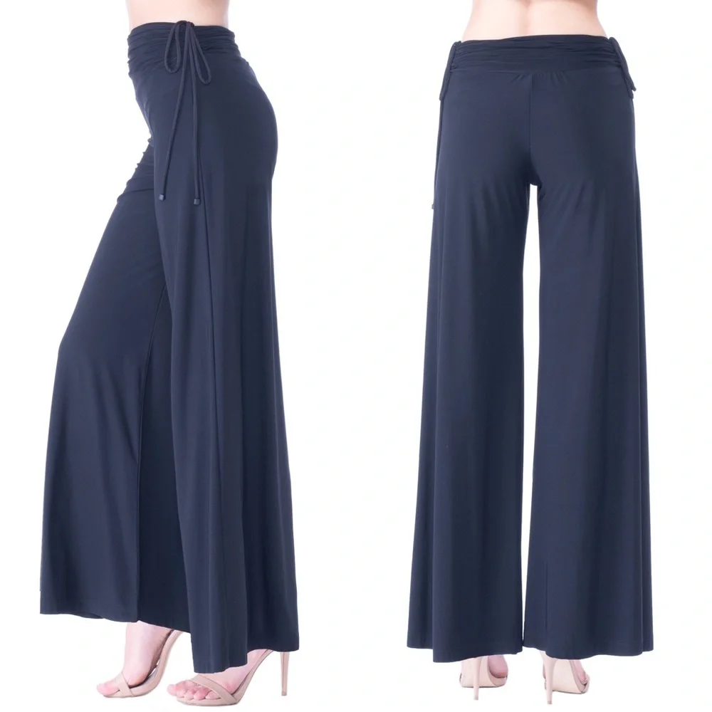 Analili Wide Leg Black Palazzo Pants